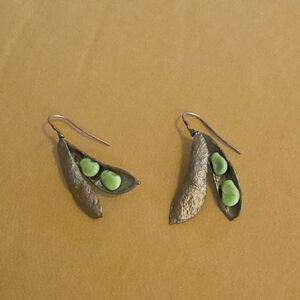 Handcrafted Green Peapod (Edamame) Drop Earrings By Designer Michael Michaud